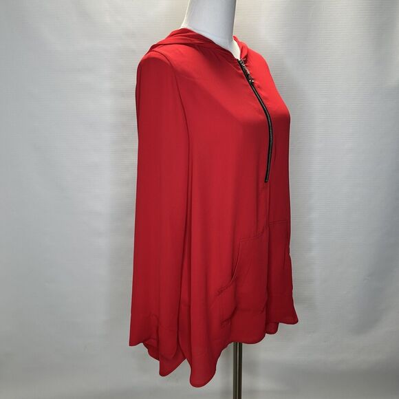 Soft Surroundings Hoodie Blouse Women's Large Zip Red Oversized Sporty Preppy - Picture 4 of 13